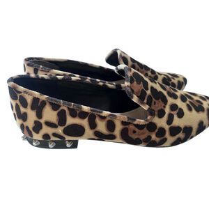 Marc Fisher Velvet Leopard Print Loarer Slip On Shoes Size 7.5M Studded Brown
